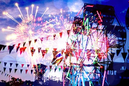Fireworks and a ferris wheel